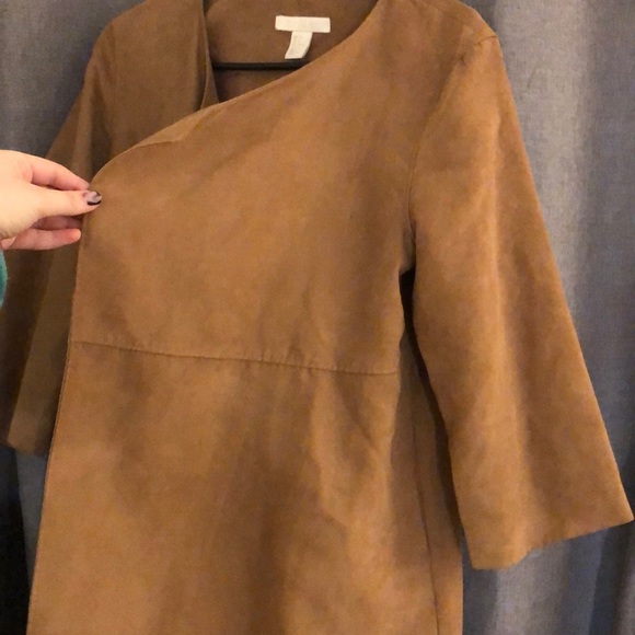 H&M Flowy Tan Fall Coat 3/4 sleeve Suede-like - Picture 5 of 8